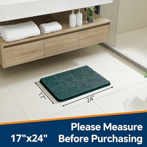 Chenille Bathroom Rug 17"x24" Dark Teal, Non-Slip Plush Bath Mat - Image 2