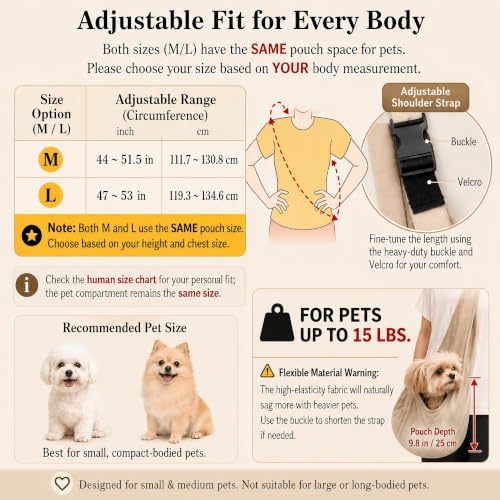 Dog Sling Carrier for Small Dogs up to 15 lbs, Hands-Free, Size L - Image 2