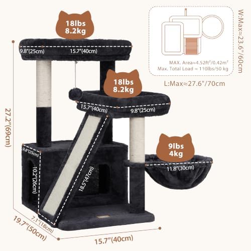 Heybly Compact Cat Tree with Big Scratcher, Stable Cat Tower HCT206SG - Image 6