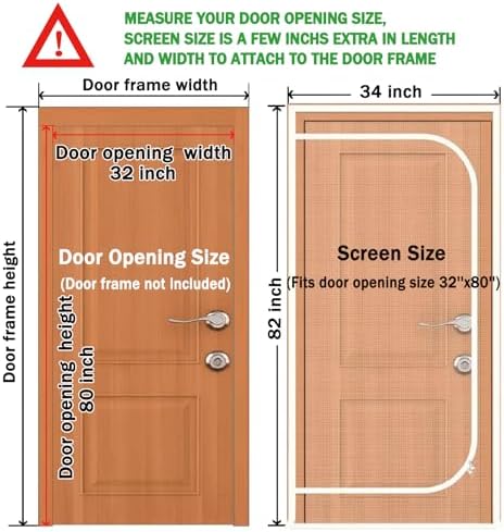 QWR Reinforced Cat Screen Door, Fits Door Opening Size 32''x 80'', Thickened - Image 2
