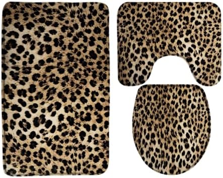 Leopard Print 3 Piece Bathroom Mat Rug Sets by AEMBEE