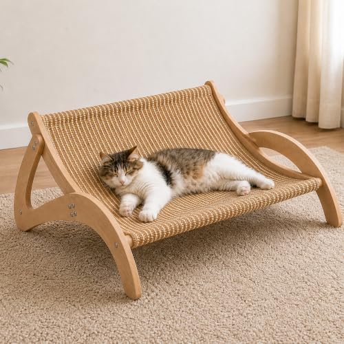 XL Sisal Cat Scratcher Bed for Large Cats|Stable Wood Cat Lounge|21x21x10 by LWBROS