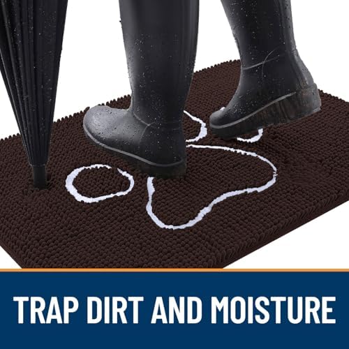 OLANLY Dog Door Mat for Muddy Paws 59x24, Paw Print Design Chenille Mud Mat - Image 2