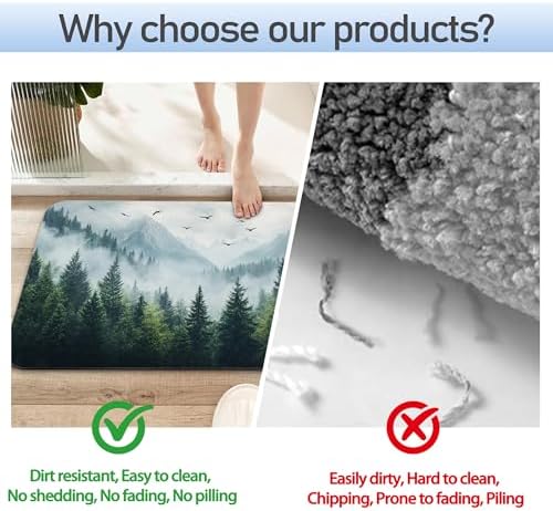 Misty Forest Bathroom Rug 29.5"x17", Thin Washable Bathroom Floor Mat Fits - Image 4