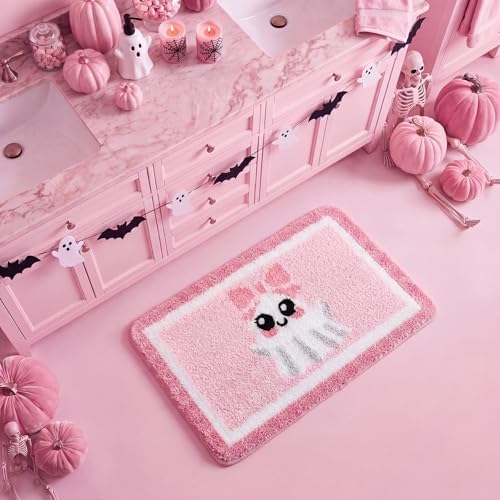 Boao Pink Ghost Halloween Bathroom Rug Pastel Ghost Bath Mat - Image 5