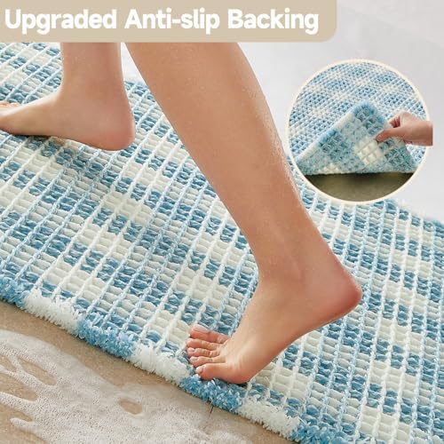 TYUU Waffle Bath Mat, Small Cute Bathroom Rug Non Slip, 24x16 Blue & White - Image 5