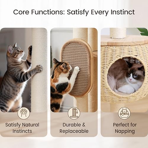 Modern Cat Tree，Cat Tower with Scratching Post, Handwoven Pumpkin Nests and - Image 4