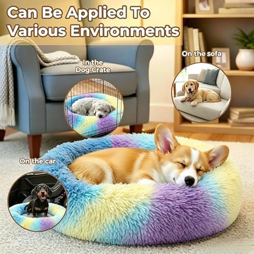 Calming Donut Dog and Cat Bed for Indoor Cats, Anti-Anxiety Round Fluffy Soft - Image 5