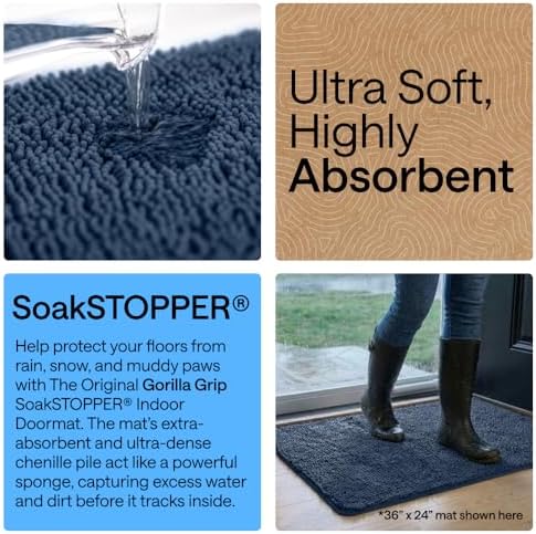 GORILLA GRIP SoakSTOPPER Dog Door Mat, Machine Wash and Dry, 24x17 Navy - Image 4