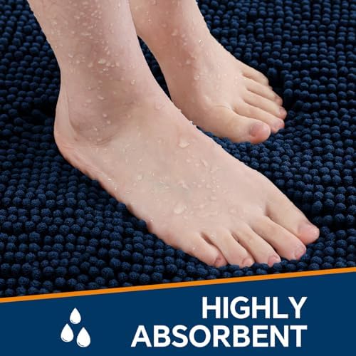 Chenille Bathroom Runner Rug 24"x72" Navy Blue, Plush Bath Mat - Image 4