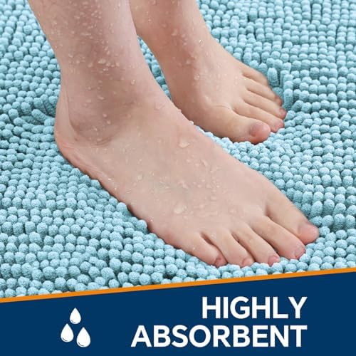 Chenille Bathroom Runner Rug 17"x47" Baby Blue, Plush Bath Mat - Image 4