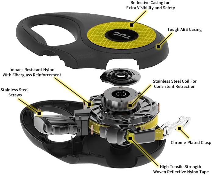 TUG 360° Tangle-Free Reflective Retractable Dog Leash | 16 ft Strong Nylon Tape - Image 5