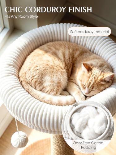 52" Cat Tree Tower for Large Cats, Modern Corduroy, Stable Base - Image 2