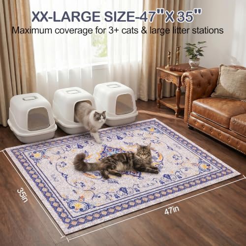 Glittme Cat Litter Mat 47"x35" Non-Slip Washable Trapping Mat - Image 6
