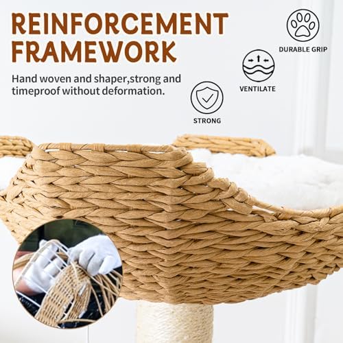 SHODMI Modern Cat Tree for Large Indoor Cats 61 in Rubber Wood Cat Tower - Image 3