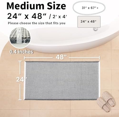 Waffle Bath Mat, Boho Bathroom Rugs Non Slip Washable - Image 2