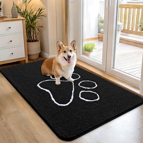 OLANLY Dog Door Mat for Muddy Paws 45x27, Paw Print Design Chenille Mud Mat by OLANLY