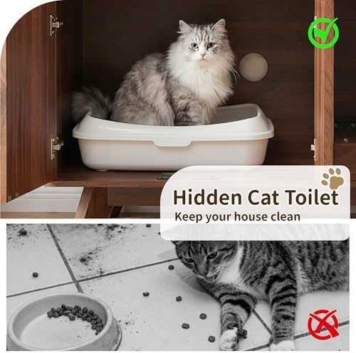 Cat Litter Box Enclosure with Litter Collector, Fluted Hidden Litter Box - Image 5