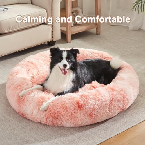 42 in Faux Fur Donut Dog Bed for Large Plus Dogs, Tie-dye Pink - Image 2