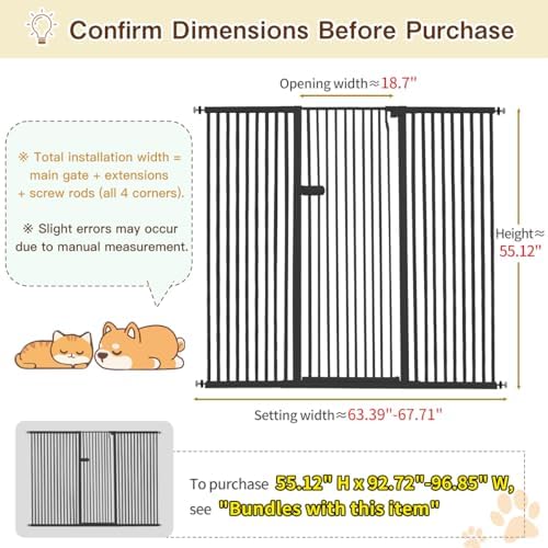 Lumizone Extra Tall Cat Gate 55.12" High 63.39"-67.71" Wide Pet Gate Black - Image 2