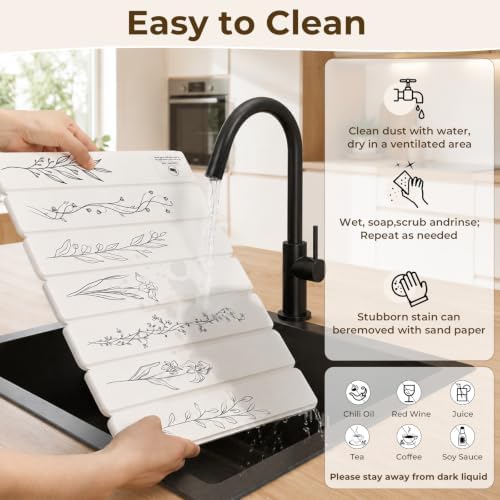 LOKHOM Stone Dish Drying Mat, 11.8"x15.7" Diatomaceous Earth Mat Plants - Image 5