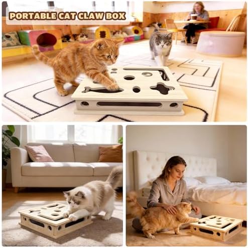 Cat Scratch Puzzle Enrichment Box, Large Solid Wood - Image 7