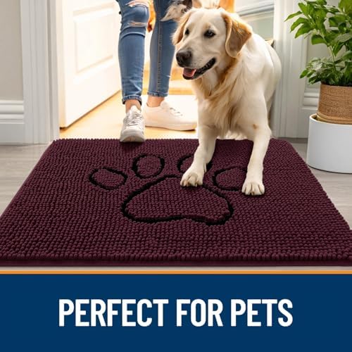 OLANLY Dog Door Mat for Muddy Paws 30x20, Paw Print Design Chenille Mud Mat - Image 6