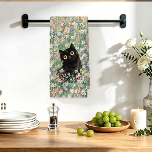 Cute Cat Kitchen Towels 24x14 Inch, Cats Gifts Floral Reusable Dish Towels - Image 4
