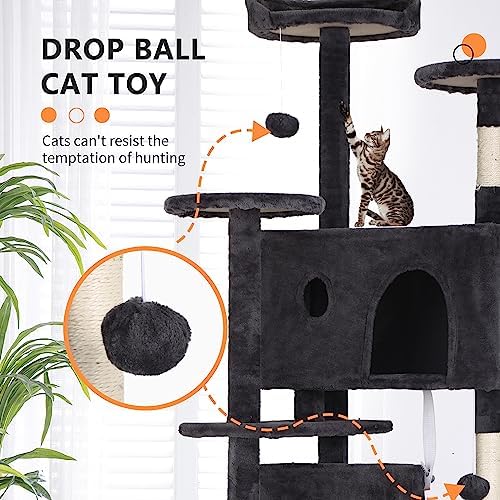 BestPet | 70" Cat Tree Tower | Dark Gray | Sturdy Multi-Level Cat Tree - Image 3