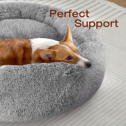 JOLLYVOGUE Dog Bed, Calming Anti-Anxiety Large Dog Bed, Fluffy Donut Cushion - Image 2