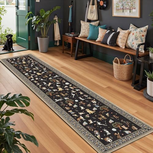 Black Floral Hallway Runner Rug 2x8 - Image 3