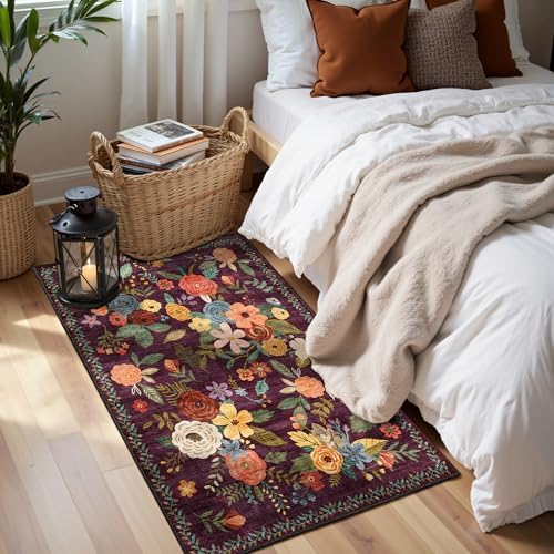 Purple Floral Hallway Runner Rug 2x5 - Image 2