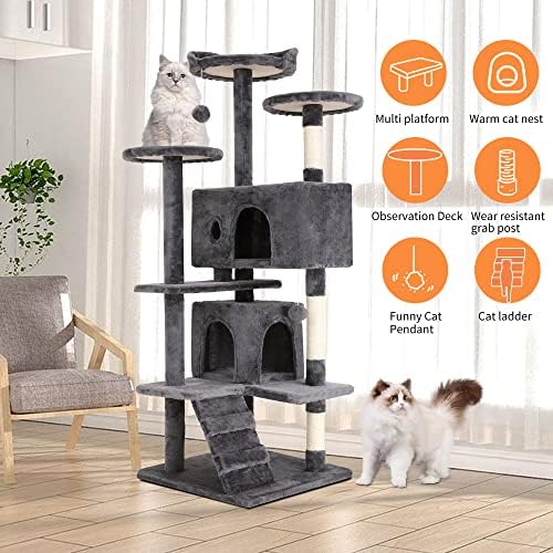 BestPet | 54" Cat Tree Tower | Light Gray | Sturdy Multi-Level Cat Tree - Image 5