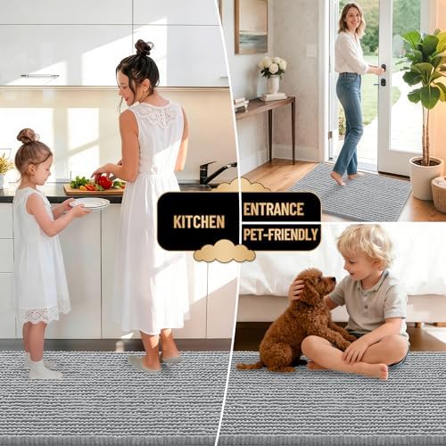 OLANLY Thick Chenille Bathroom Runner Rugs Mats 44x24, Light Grey - Image 6
