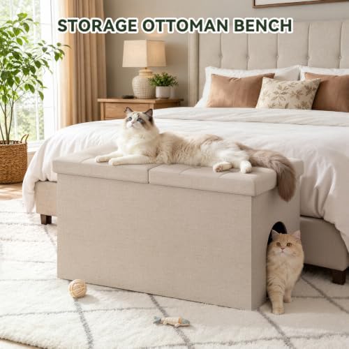 3-in-1 Cat Litter Box Enclosure Furniture, Cat Ottoman - Image 5
