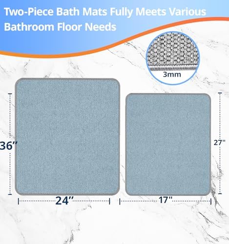 HOMTEB Bathroom Rugs Sets 2 Piece, Thin Bath Mat Absorbent Quick Dry, Machine - Image 2