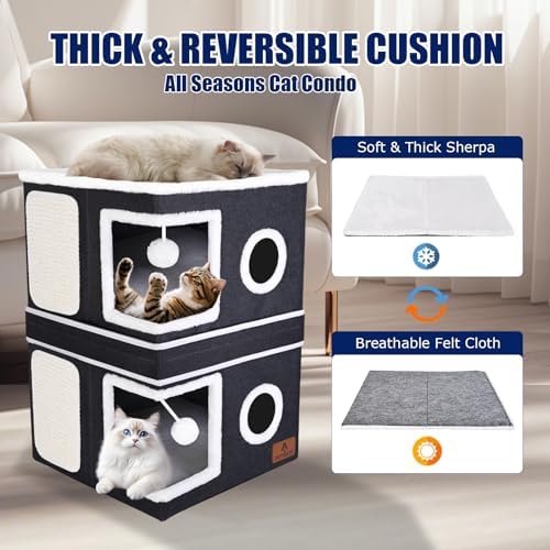 2-Story Cat House for Indoor Cats, Dual-Purpose Cat Cave Bed - Image 6