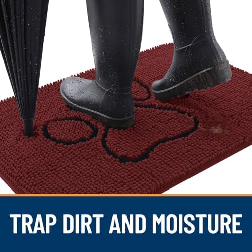 OLANLY Dog Door Mat for Muddy Paws 36x24, Paw Print Design Chenille Mud Mat - Image 2