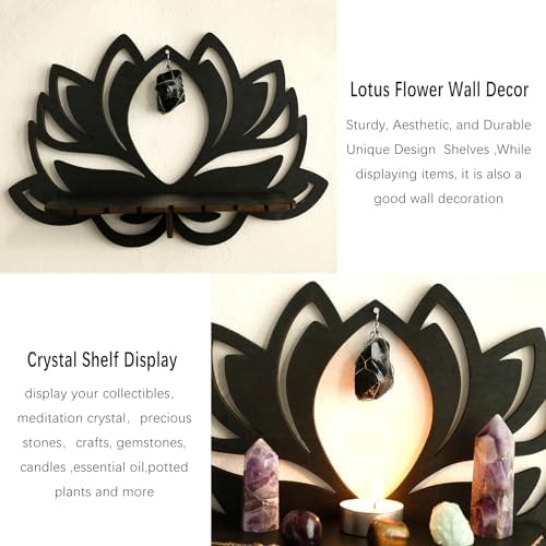 Artilady Lotus Crystal Shelf Display Wall Decor, Witchy Wood Storage Shelves - Image 5