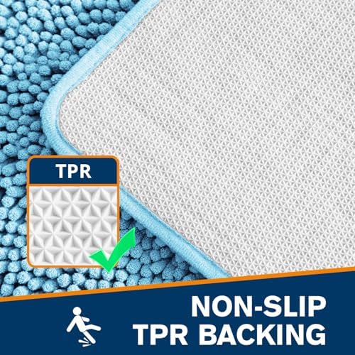 Chenille Bathroom Rug 26"x44" Sky Blue, Non-Slip Plush Bath Mat - Image 5