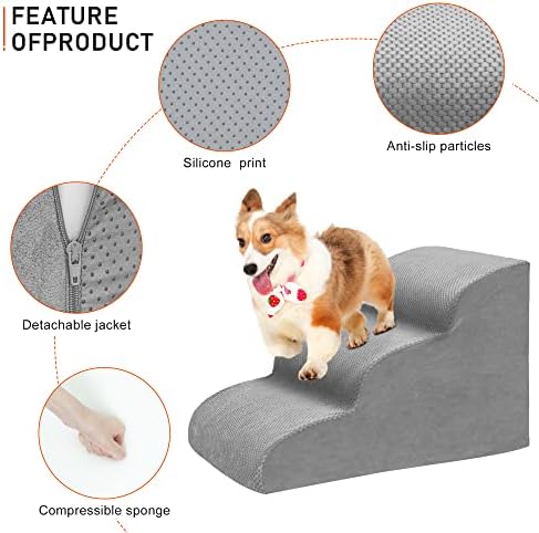 Dog Stairs for Small Dogs, 3 Tiers High Density Foam Dog Ramp, Extra Wide - Image 4