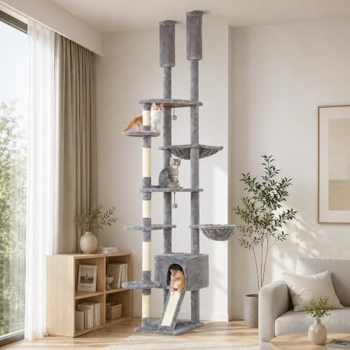PEQULTI Floor to Ceiling Cat Tree, Height Adjustable 90.5-100.4'' by PEQULTI
