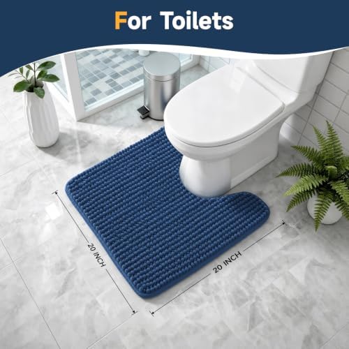 Ophanie Navy Blue Toilet Rugs U-Shaped 20x20, Soft Chenille Contour Bath Mat - Image 2