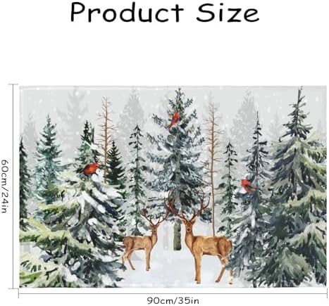 Giwawa Pine Tree Bath Rug Winter Forest Deer Bathtub Mats 24X35 Inch Non Slip - Image 3