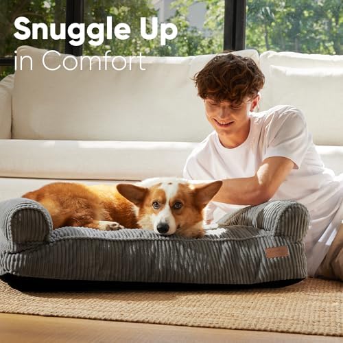 FUKUMARU Dog Couch Bed, Corduroy Cozy Cat Bed, Waterproof, Washable Cover - Image 3
