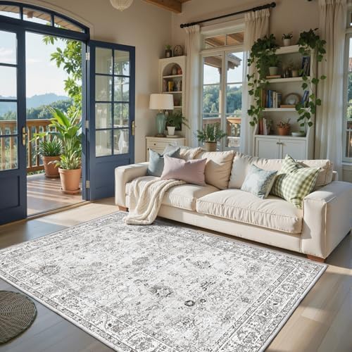 Grey Floral Area Rug 4x6 for Bedroom Dining Room - Image 6