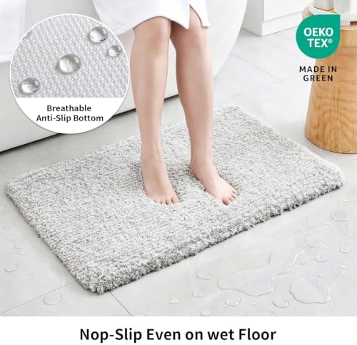 Disolla Grey & White Bathroom Rugs 24x36, Non-Slip Plush Thick Bath Mat - Image 2