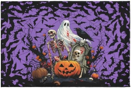 Giwawa Halloween Pumpkin Bath Rug Spooky Ghost Bat Bathtub Mat Washable Plush by Giwawa