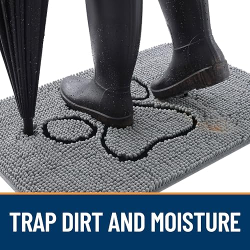 OLANLY Dog Door Mat for Muddy Paws 47x32, Paw Print Design Chenille Mud Mat - Image 2