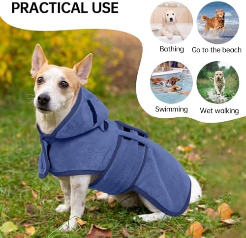 Dog Bathrobe, Fast Drying Coat, Super Absorbent Bath Towel Blue S - Image 5
